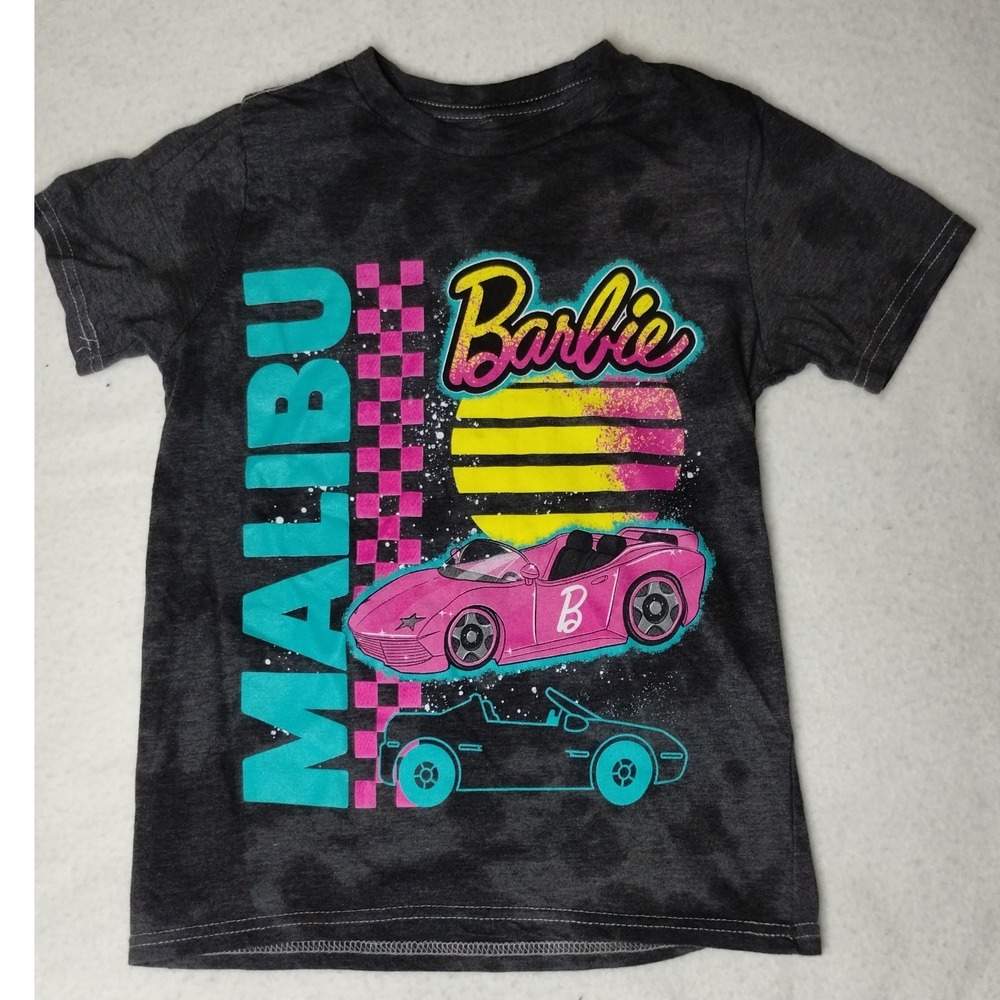Barbie Malibu Graphic Tee Cars Short Sleeve Top Kids Charcoal Gray S‎